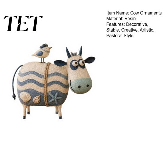 Charming Wildlife Collectibles Creative Cow Sculpture with Bird, Resin Animal Figurine, Pastoral Statue, Rustic Whimsical Home Accents Artistic