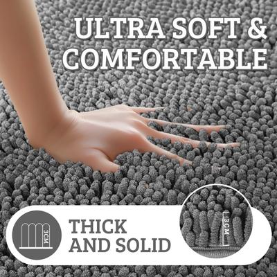 Bath Rug Mat Thick Soft Absorbent Chenille Bathroom Mat Quick Dry Microfiber Bathmat Rubber Backing Washable Shower Floor Rugs