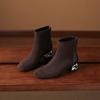 Krazing Pot Cow Suede Nubuck Winter Round Toe Chelsea Boots Med Heels Zipper Crystal Heels Women Ankle Boots