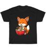 Fox Eating Ramen Noodle Foxes Animal Lover Kawaii Anime T-Shirt