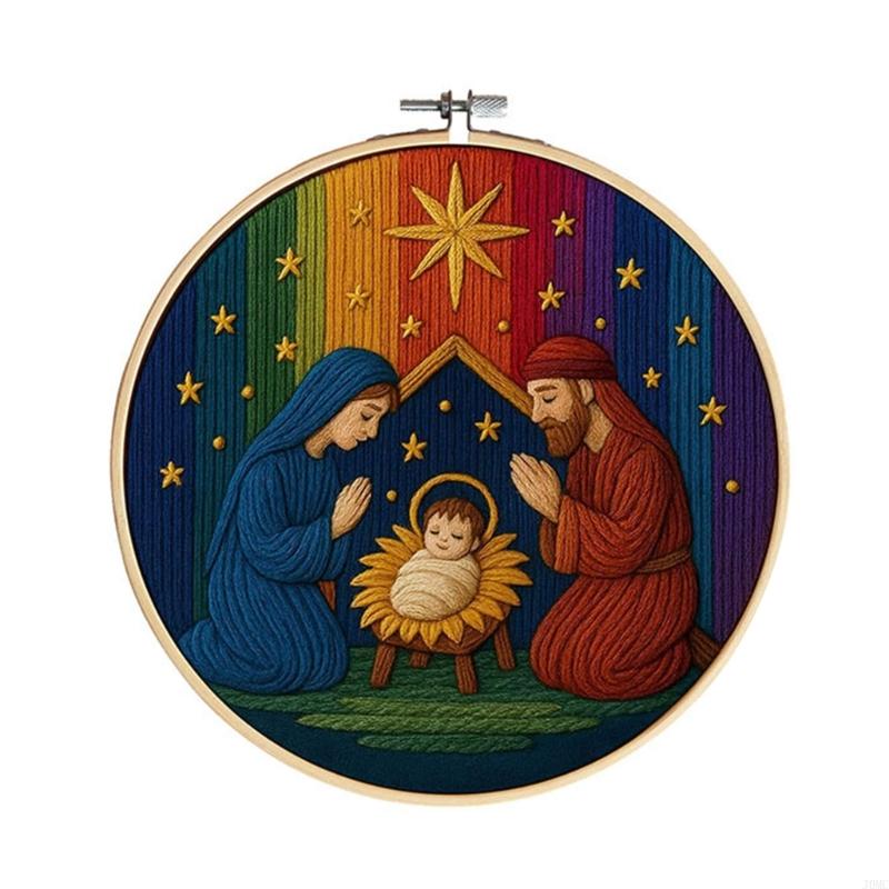 Embroidery Set Includes Vibrantly Thread Pre Printing Cloth Embroidery Hoop J0MC