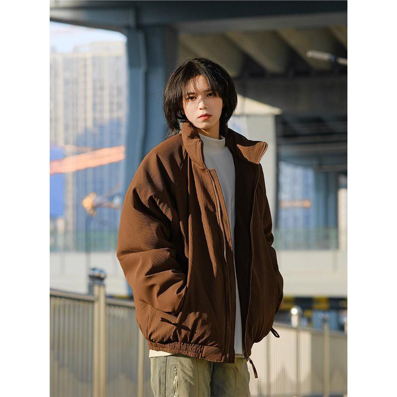 Japanese Vintage Winter Thick Warm Solid Basic Cotton Puffer Jacket Loose Fit Men Women