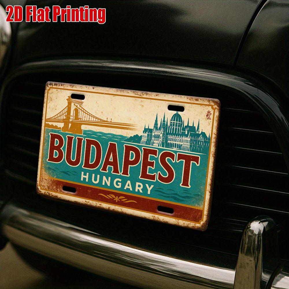 2D Flat One-Piece Budapest Bridge Scene Metal License Plate, Perfect for Galleries, Lofts, Living Rooms, and Feature Walls