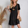Women's  Color Casual Fashion V-neck Short Sleeved Dress