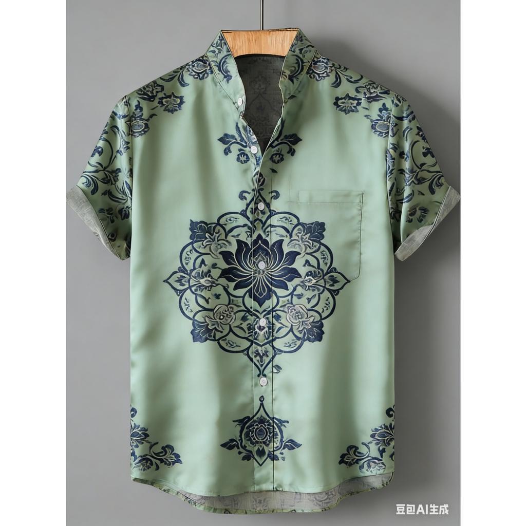 Men's Summer Retro Linen Short Sleeve Shirt HD Natural Floral 3D Printed Shirt Hawaiian Vacation Outdoor Fishing Clothes for Men