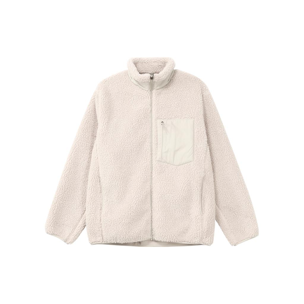 UNIQLO Solid Color Pocket Design Spliced Straight Leg Zipper Drop Shoulder Stand Collar Fleece Jacket Unisex jackets Beige 460331-31