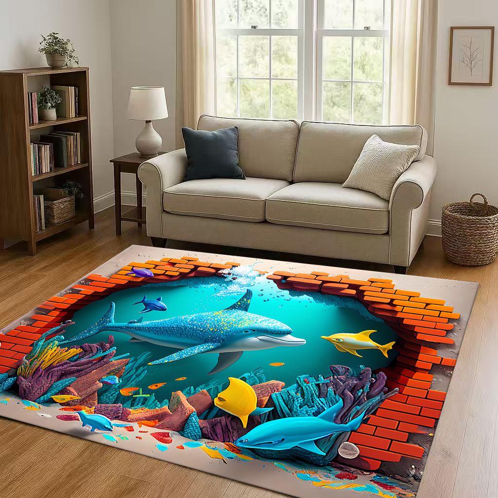 New 3D Illusion Underwater World Breaking Wall Living Room Non Slip Area Rug Carpet for Bedroom Playroom Sofa,Home Decor Doormat