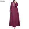ZANZEA Women Casual Turn Down Collar Loose Floral Embroidery Long Sleeve Dress