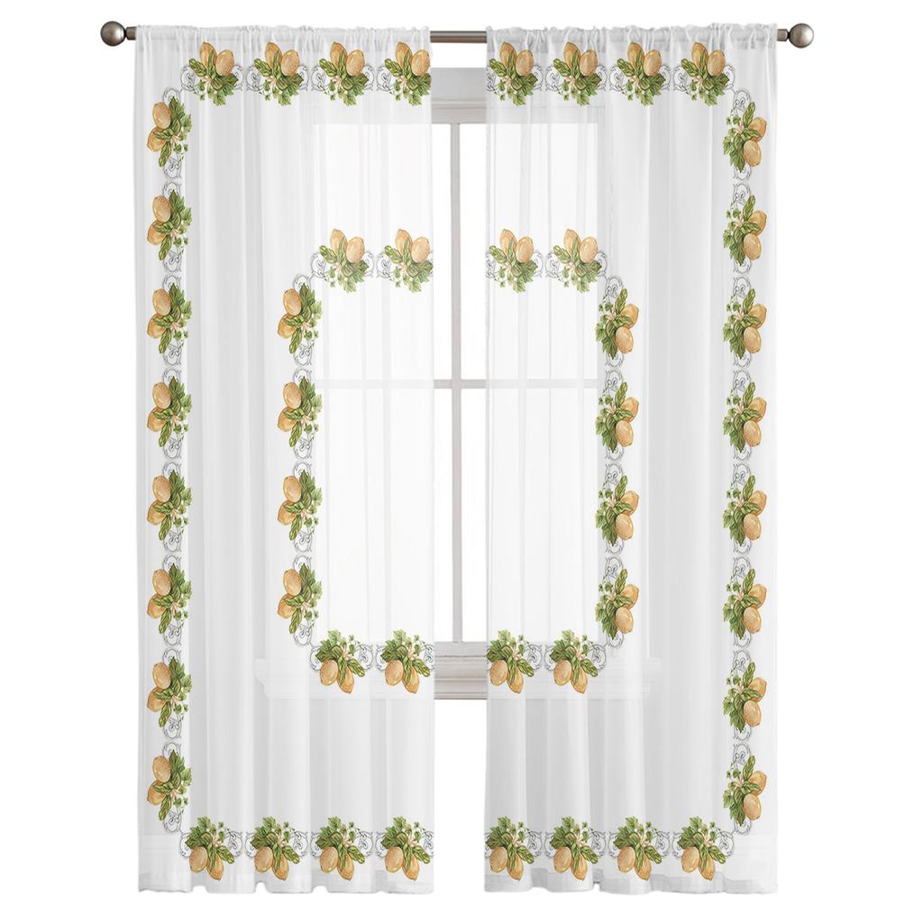 Summer Lemon Sheer Window Curtains For Living Room Kitchen Children Bedroom Voile Hanging Curtain
