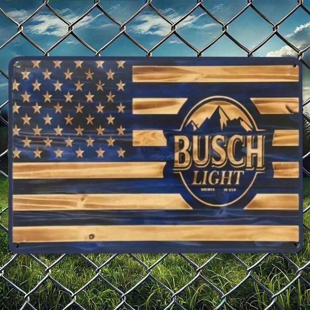 Busch Light Patriotic Beer Metal Tin Sign Vintage American Flag Wall Decor for Man Cave Garage