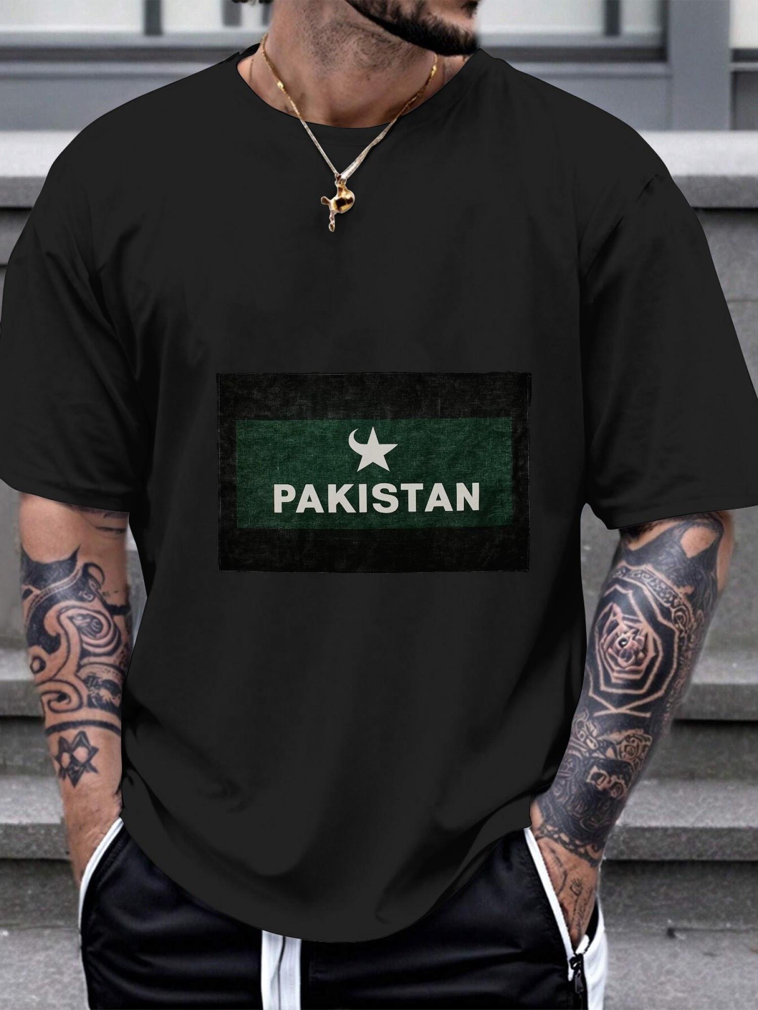 1pc Pakistan flag graphic black T-shirt L