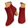 Damen Bequeme Runde Spitze Einfarbige Hohe Absätze Kurzer Schaft Seitenreißverschluss Modische Knöchelboots Stiefel für Damen Leder