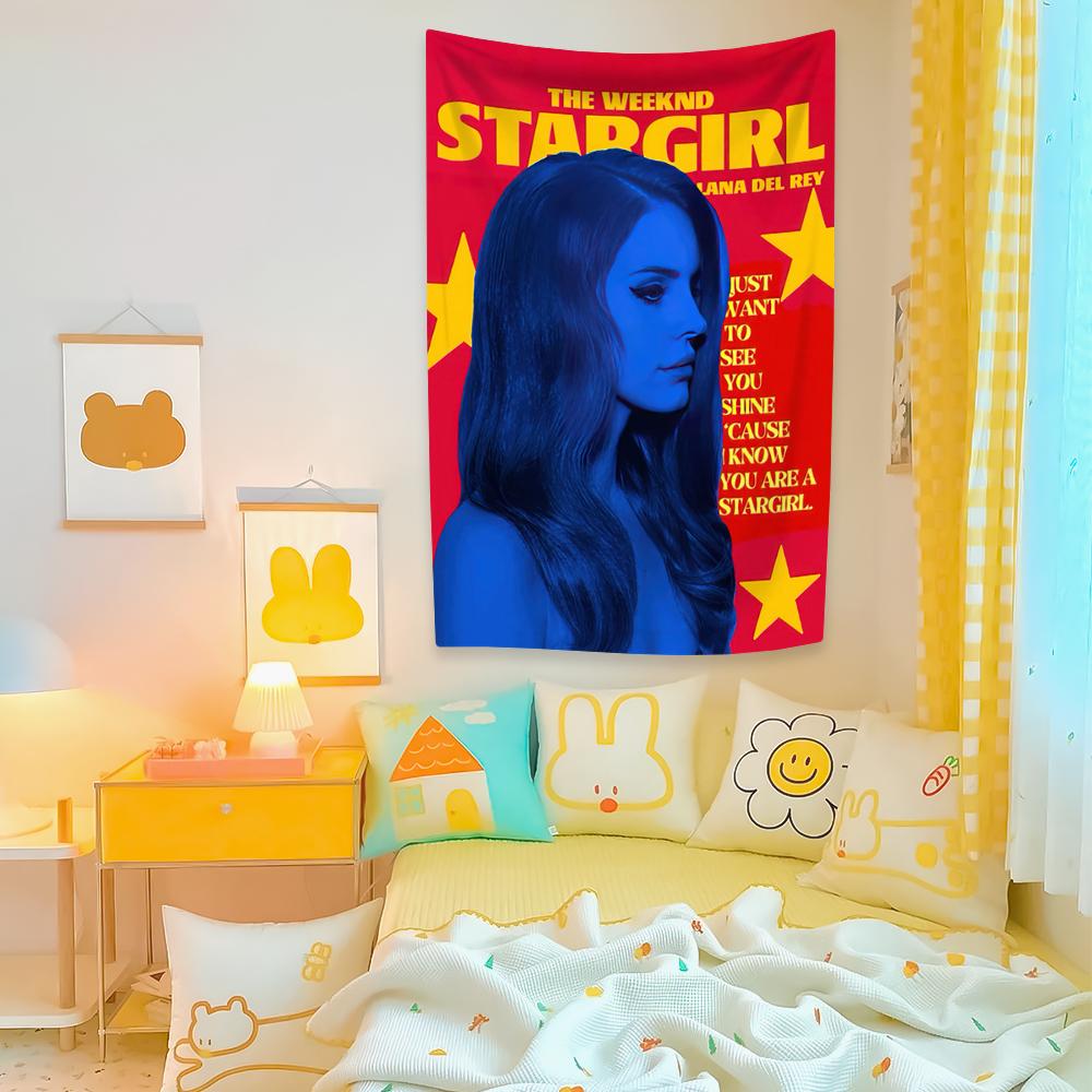 Lana Del Rey Flag Tapestry Pop Singer Poster Home Decor Aesthetics Large Fabric Wall Hanging Background Dormitory Decoration