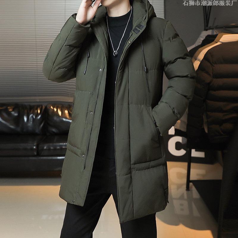 Good goods cotton-padded men's medium and long jackets, solid color hooded cotton-padded men's jackets, versatile tops, winter men's clothing