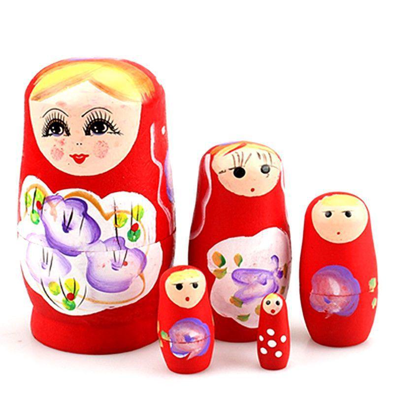 Popular Wooden Handicraft Russian Nesting Dolls: Set of 5 Cartoon-Style Handmade Dolls