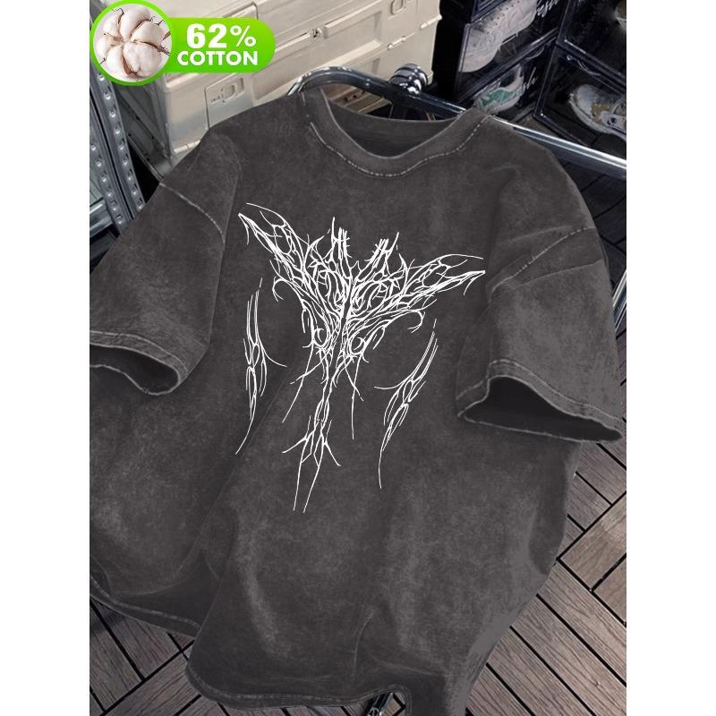 Men s Retro Washed Geometric Pattern Theme Trend Dark Gothic Casual Loose Oversized Washed Cotton Unisex M