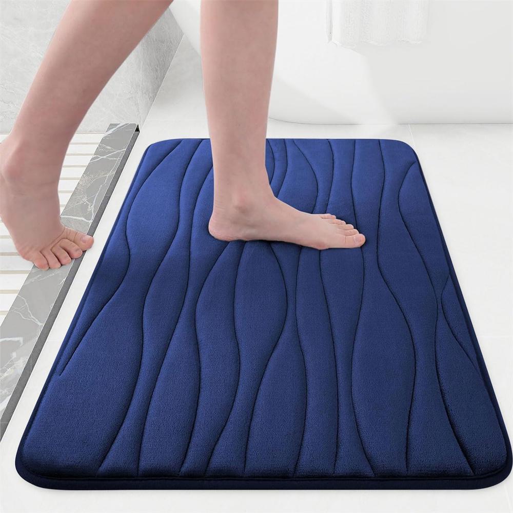 

Kitinjoy Memory Foam Bath Mat Water Absorbent Bathroom Rugs Toilet Mat Floor Mat Thick Soft Carpet Non-Slip Machine Washable Mat 43x61cm(17x24inch) синий