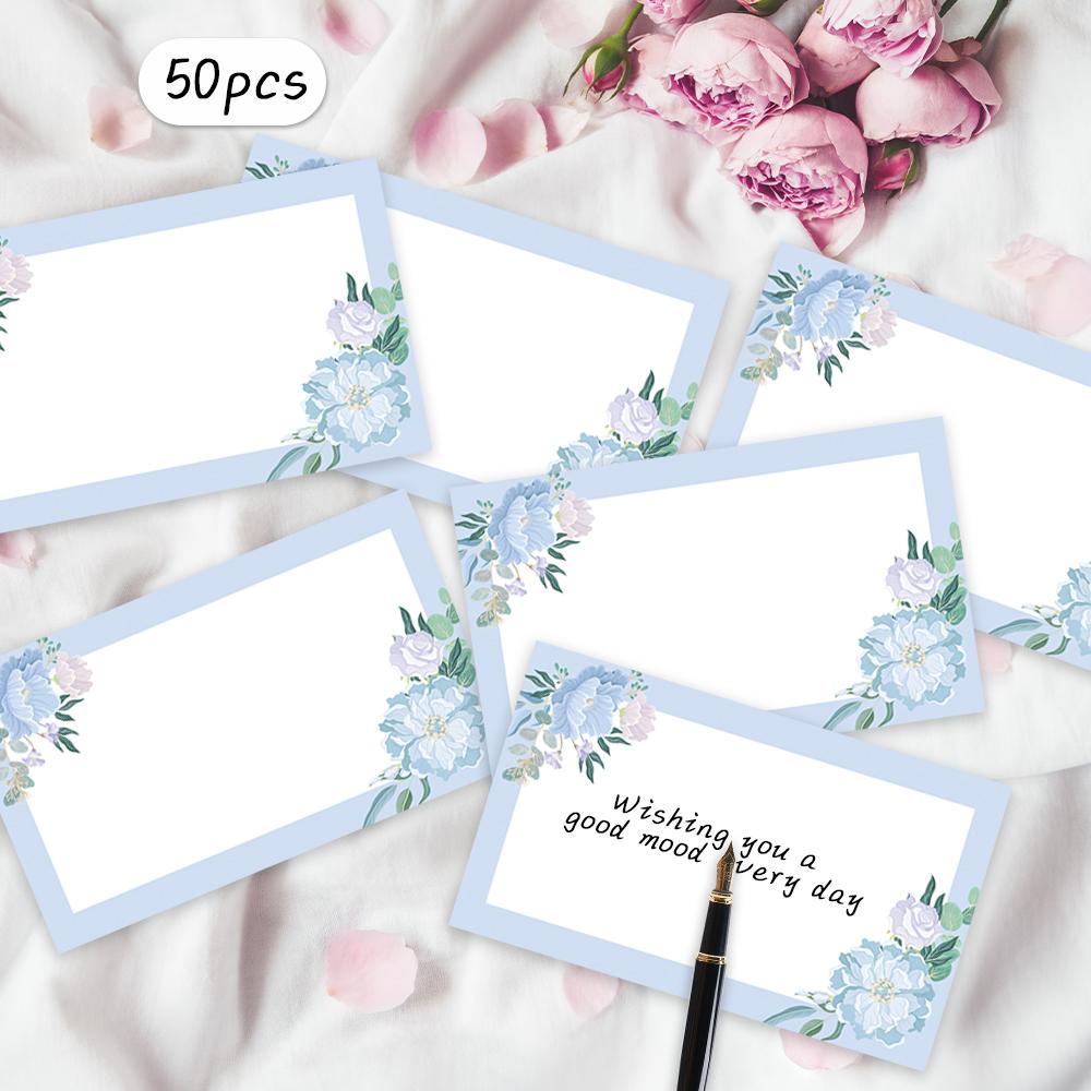 50pcs, Blue Flower Blank Message Cards, Pocket Cards, Business Cards, Blank Greeting Cards, Small Business Supplies, Gift Tags