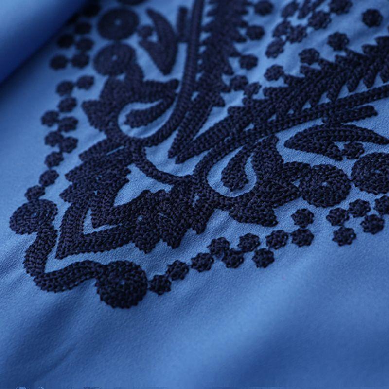 Foreign Trade Export Plus size women clothing V-neck Hollowed out Ethnic Embroidery Loose Slimming Chiffon Shirt Spring Pullover Shirts