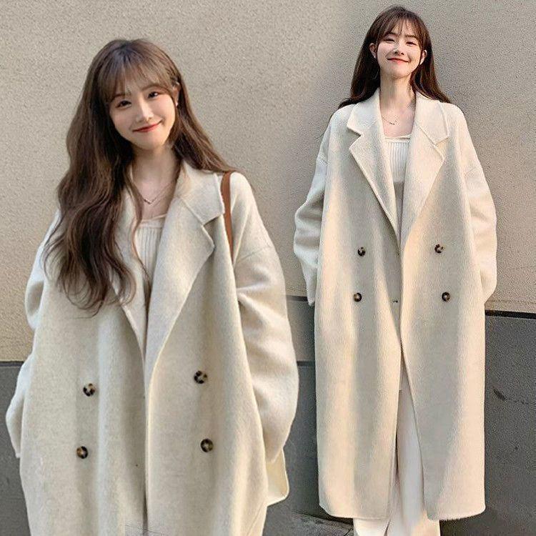 Women's Korean-Style Thick Woolen Overcoat, Slim Fit, 2025 Autumn/Winter