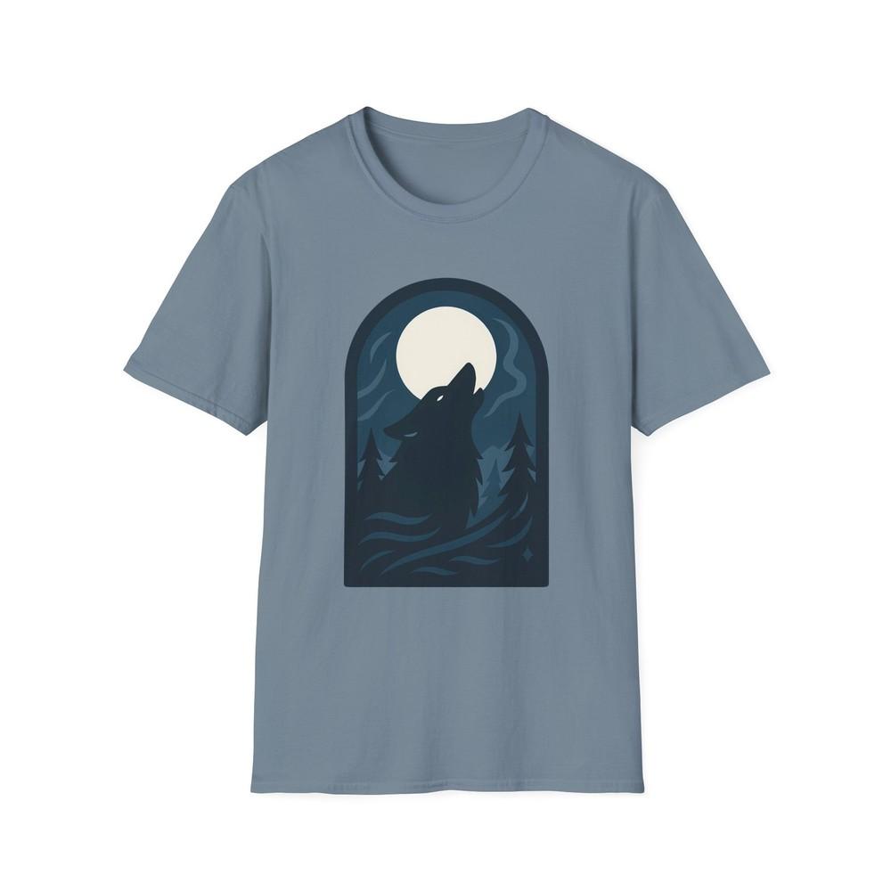 

Unisex Softstyle T-Shirt Wolf Howl Moonlight Forest Silhouette Nature Tee L