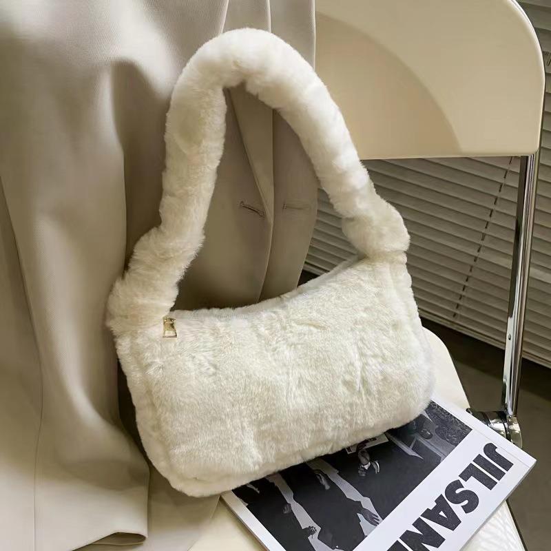 Autumn and Winter Fluff Solid Color Mini Bag Casual Fashion Underarm Women's Bag Fashion Plush Handbag