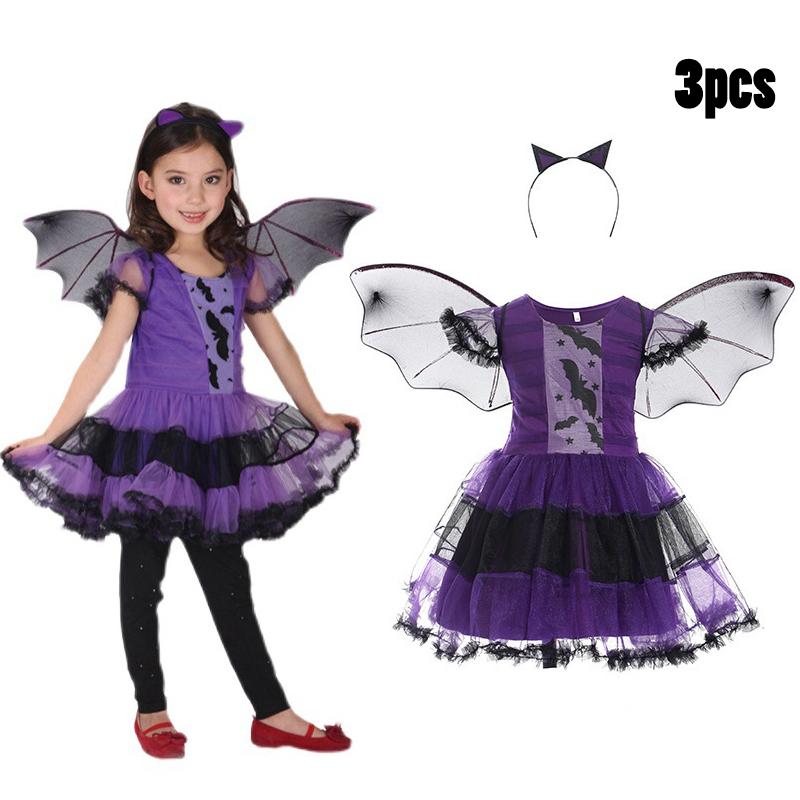Halloween Party Costumes Witch Dress for Girls Kids Cosplay Carnival Witch Costume Pumpkin Dress Up With Bag Hat Wand Clothing