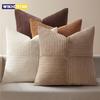 Brown Throw Pillow Covers 45x45CM Boho Farmhouse Cushion Cases Neutral Gradient Corduroy Pillow Cases with Patchwork Home Decor