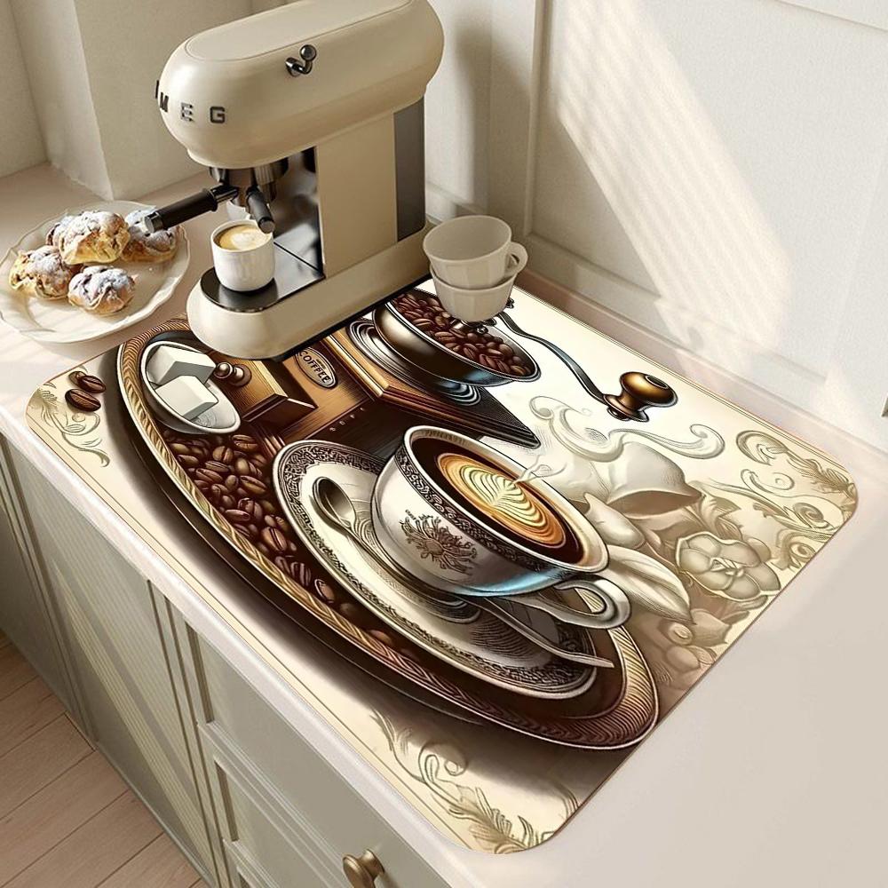 Coffee Cup Drying Mat Non-slip Absorbent Mat Diatoms Tableware Kitchen Counter Drain Mat Coffee Bar Drain Mat