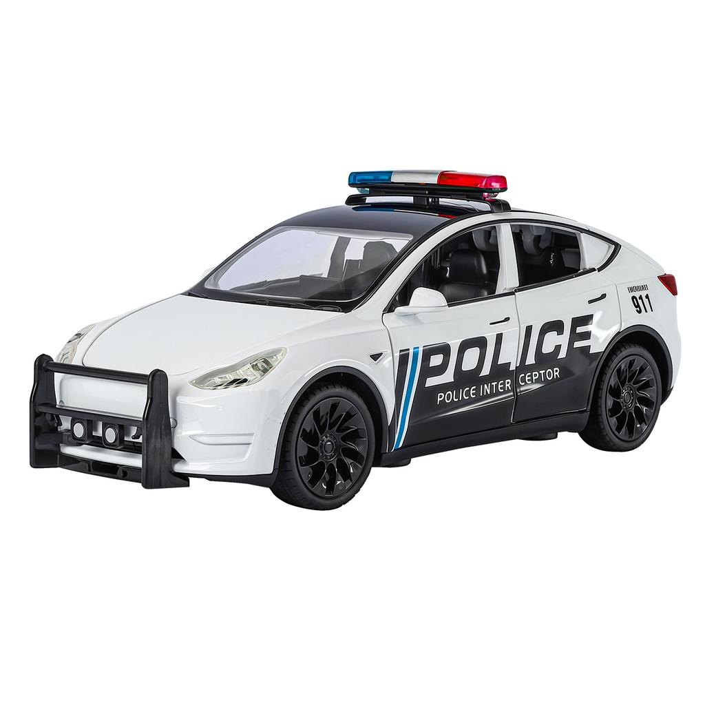 1/24 Tesla Model Y SUV Alloy Police New Energy Car Model Diecast Metal Vehicles Car Model Simulation Sound and Light Children Toy Gift