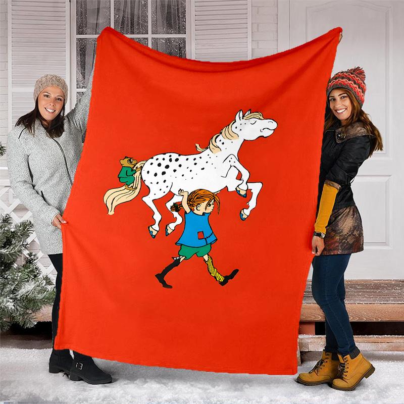 1pc Pippi Longstocking2 Theme Soft Flannel Throw Blanket - Digital Print, Polyester, Cozy for All Seasons, Perfect for Outdoor, and Travel