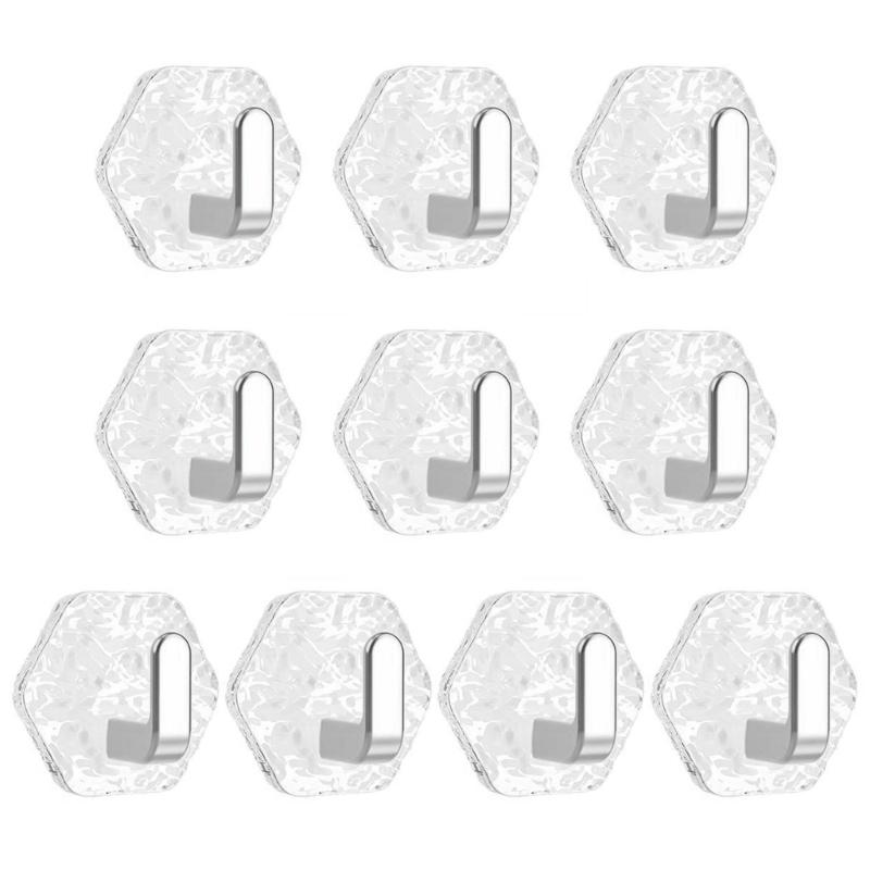 

Упаковка из 10 элегантных прозрачных самоклеящихся крючков для ванной комнаты без сверления, настенный крючок для решения для хранения на кухне и в ванной серебряный