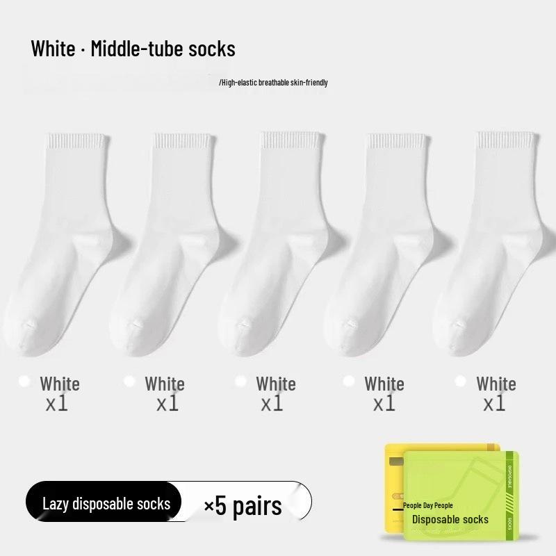 All-Season Mid-Calf Disposable Socks - One Size, Sweat-Absorbing and Travel-Friendly