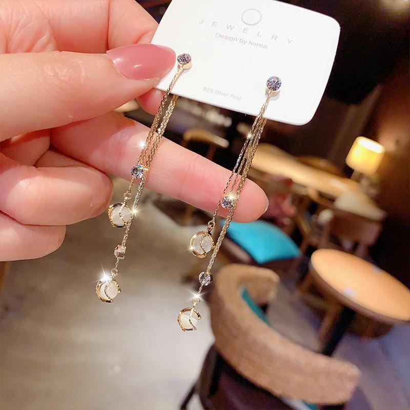 Korean Cat's Eye Dangle Earrings: Trendy, High-End Women's Silver Needle Ear Line