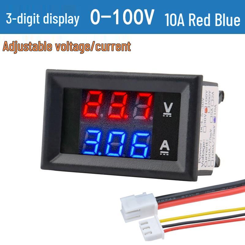 Digital LED DC Current Voltage Meter, Dual Display: 0-100V/200V, 10A/50A/100A Ammeter