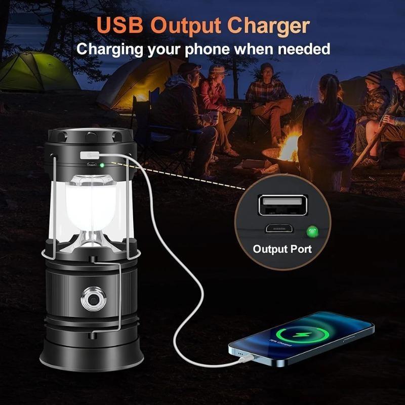 Solar Portable LED Lantern Telescopic Flashlight USB Rechargeable Torch Tent Lamp Outdoor Camping Emergency Work Light