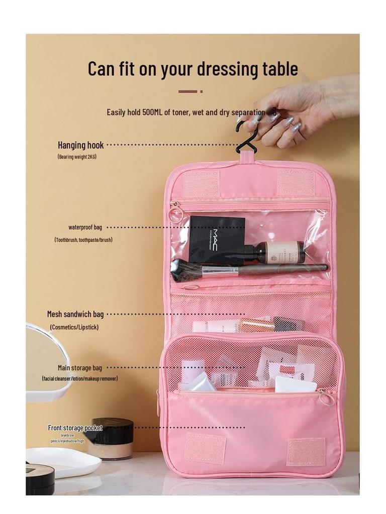 Trendy Minimalist Girly Makeup Bag: Large Capacity, Portable, Foldable with Hook for Business Trips & Travel