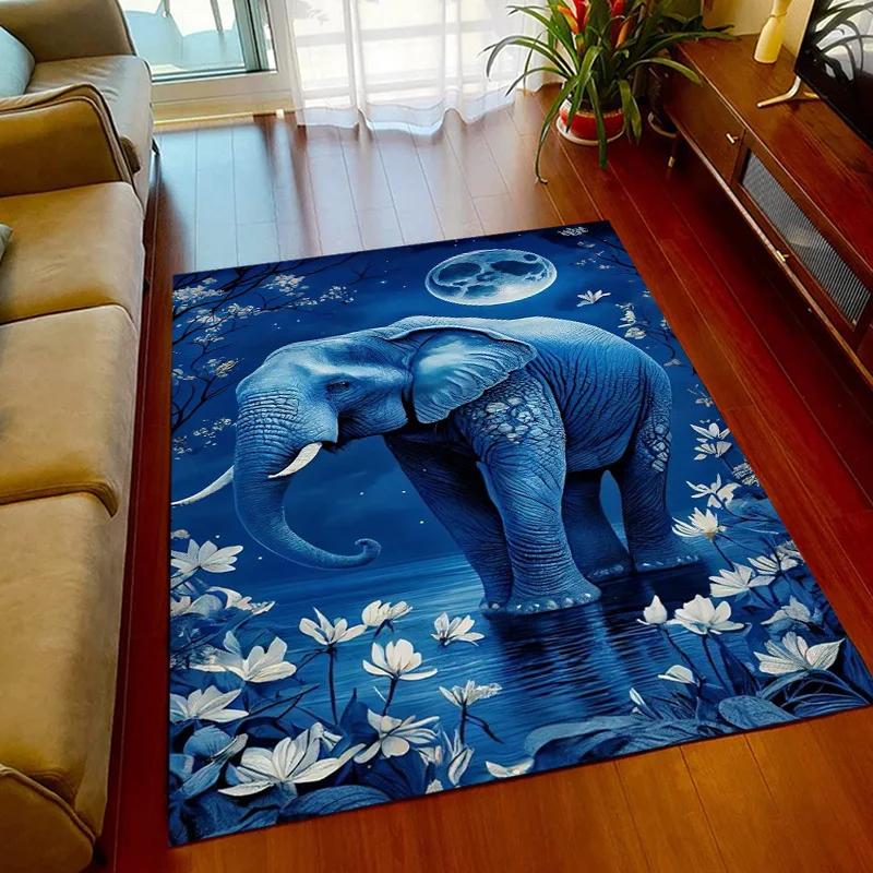 3D Printed Africa Elephant Face Close-up Animals Rugs for Bedroom Home Decor Play Mats Living Room Carpets Non-slip Floor Mats