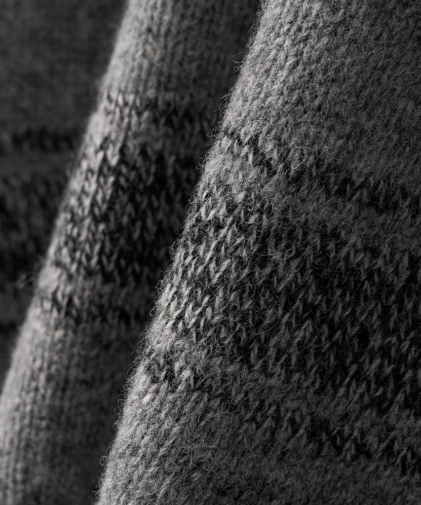 Trip Le Sens [100% Wool] Pure Light Jacquard Yarn Stripe Crop Cardigan_Gray Black