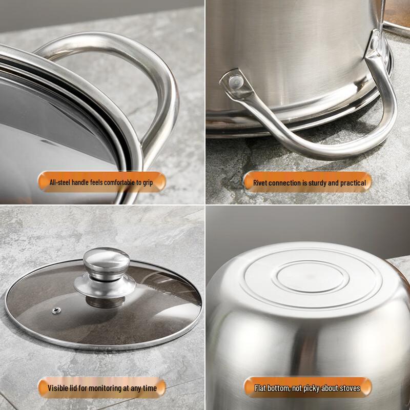LiLang Stainless Steel Deep Stew Pot with Glass Lid