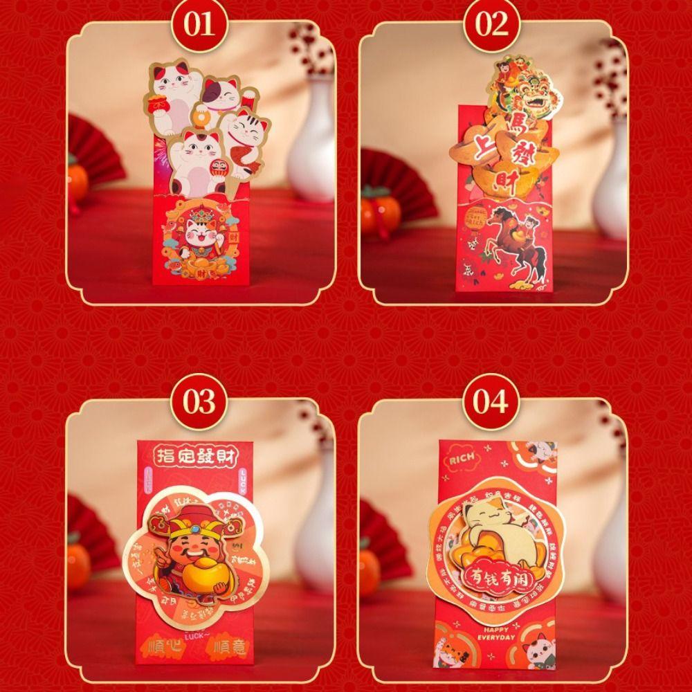 2pcs Cartoon Horse Year Red Envelope Blessing Words HongBao Red Lucky Bag Chinese Festival
