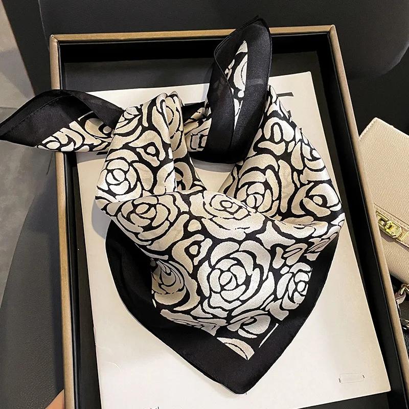 100% Real Silk Scarf Women Elegant Floral Print Foulard Neck Hairband Female Small Square Scarves Spring Kerchief Tie 2025 New