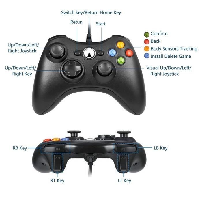 Xbox 360 Wired Controller, USB Wired Gamepad Game Joystick, mit Doppelvibration, Ideal für Windows7/8/10/PC/Xbox 360