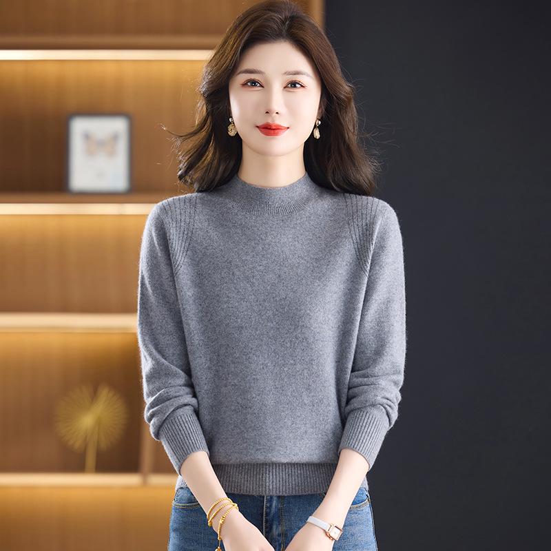 Women's Premium Wool Half-high Collar Winter Sweater - Warm Base Layer for Middle-aged & Elderly
