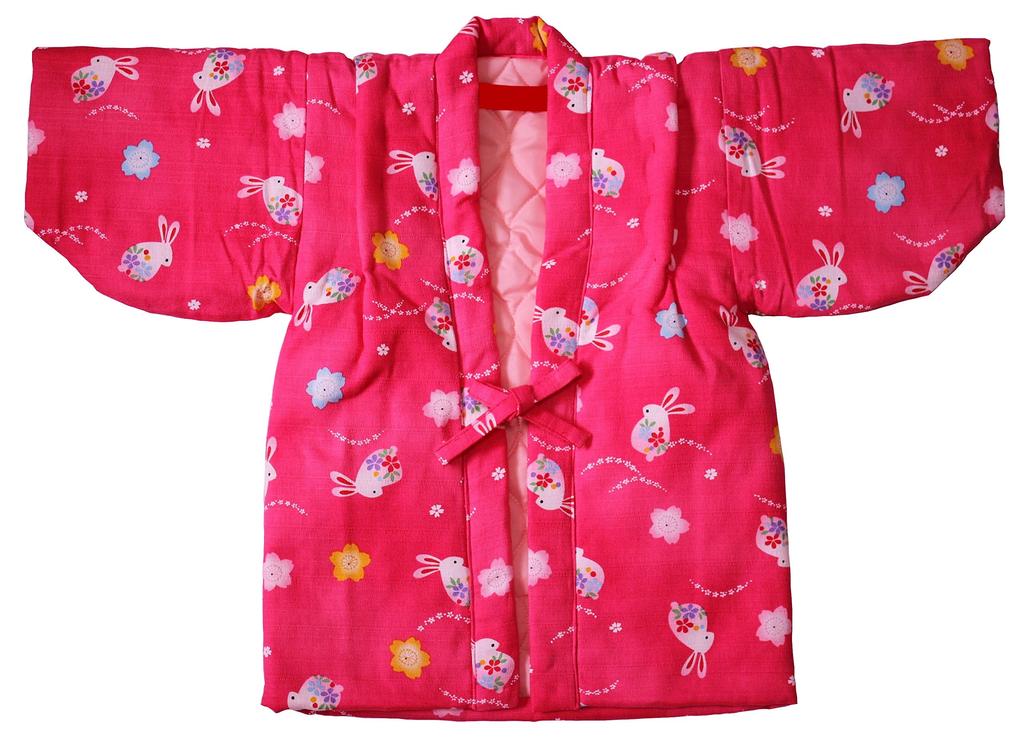 Chanchanko Hanten Hanten Kimono for Girls Rabbit Pattern Pink Quilt Back Size 90cm 100cm 110cm 120cm Made In Japan Children's (100cm)