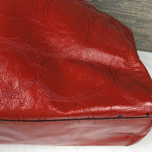 COACH Leather Hand Shoulder Bag Red Enamel Signature Embroidery(USED)