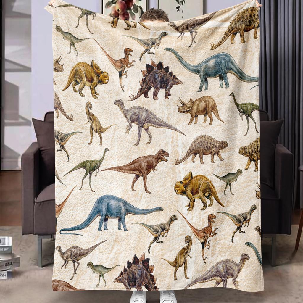1pc Soft and Warm Dinosaur Print Flannel Blanket for Sofa, Bed, and Office - Perfect Christmas, Halloween, and Birthday Gift