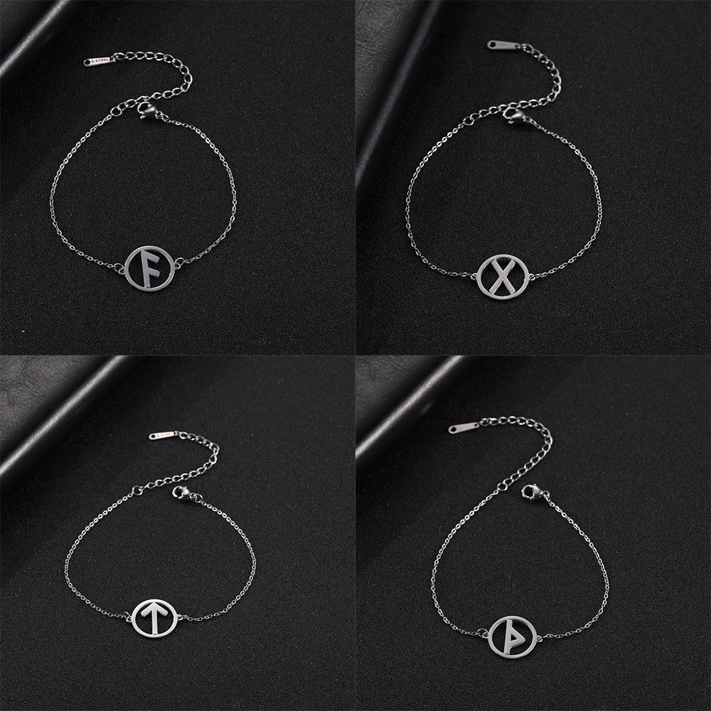 My Shape 24 Viking Runes Odin Stainless Steel Bracelet Adjustable Nordic Small Charm Cuff Bangle Jewelry Gifts for Women Female