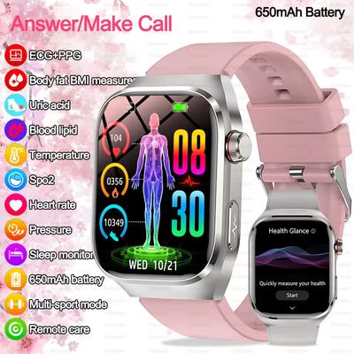 2025 Neue EKG Smartwatch Damen BT Anruf Herzfrequenz Blutfette Harnsäure Gesundheitsmonitor Uhren KI Stimme 650mAh Sport Smartwatch