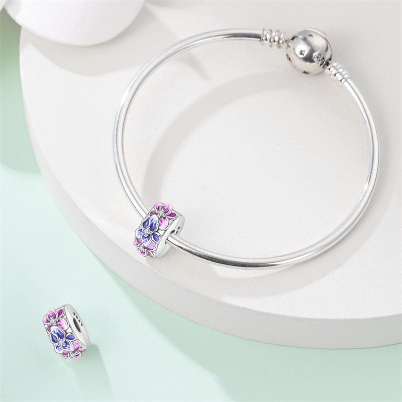 100%Stering Copper Iris Clasp Clip Purple Flower Safety Buckle Charms Bead Fit Original Bracelet Diy For Women Jewelry